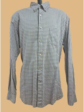 John Varvatos U.S.A. Mens Black Plaid Roll-Tab Shirt Large